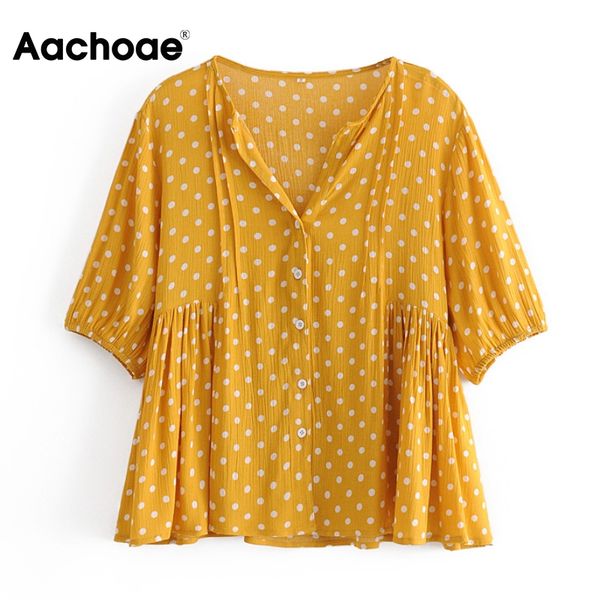 summer polka dot blouse women lantern short sleeve casual beach shirt female v neck pleated ladies blusas y camisas, Black;white
summer polka dot blouse women lantern short sleeve casual beach shirt female v neck pleated ladies blusas y camisas, Black;white