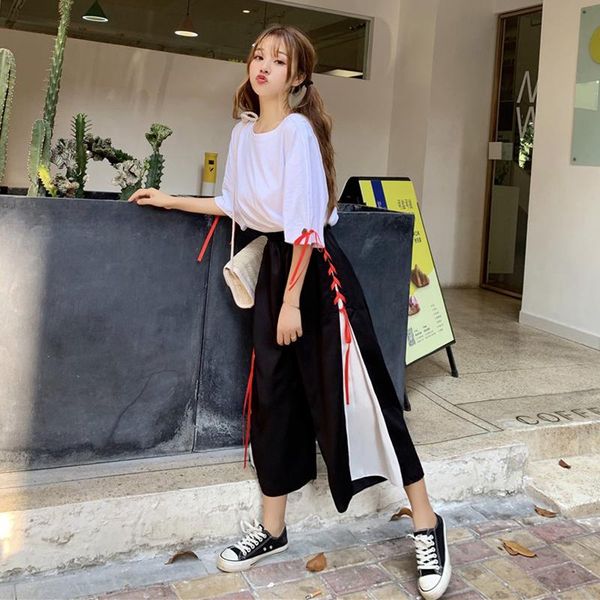 summer women's clothing ulzzang o-neck short sleeve +ribbons wide leg pants casual sweet two piece set chic sets tracksuits, Gray
summer women's clothing ulzzang o-neck short sleeve +ribbons wide leg pants casual sweet two piece set chic sets tracksuits, Gray
