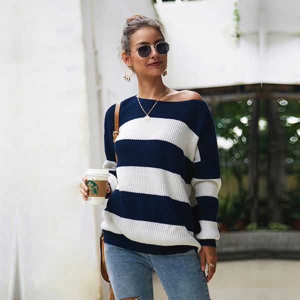 women's t-shirt 2021 women autumn winter knitted casual striped full sleeve slash neck sweater top, White
women's t-shirt 2021 women autumn winter knitted casual striped full sleeve slash neck sweater top, White