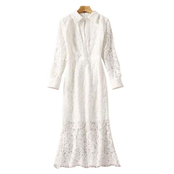 casual dresses turn-down collar long sleeves mid-calf length mermaid white lace dress, Black;gray
casual dresses turn-down collar long sleeves mid-calf length mermaid white lace dress, Black;gray