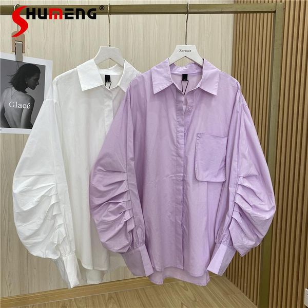 women's blouses & shirts 2021 spring and summer pocket simple pleated shirt women solid color long sleeve single-breasted loose blouse, White
women's blouses & shirts 2021 spring and summer pocket simple pleated shirt women solid color long sleeve single-breasted loose blouse, White