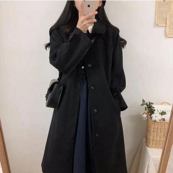 women's wool & blends fashion woolen coat women korean style loose thick long sleeve ladies coats female streetwear elegant girls overs, Black
women's wool & blends fashion woolen coat women korean style loose thick long sleeve ladies coats female streetwear elegant girls overs, Black