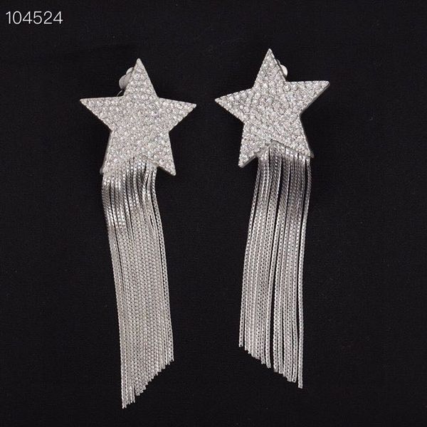 luxury classic brand designer white gold plated full crystal star charm tassel gold chain charm dangle earrings for women jewelry, Silver
luxury classic brand designer white gold plated full crystal star charm tassel gold chain charm dangle earrings for women jewelry, Silver
