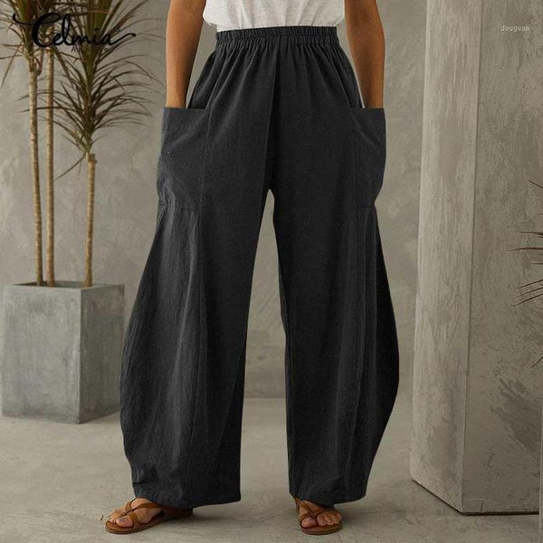 women fashion trousers celmia ladies elastic waist big pockets wide leg pants 2021 autumn vintage solid work long pantalon femme women', Black;white
women fashion trousers celmia ladies elastic waist big pockets wide leg pants 2021 autumn vintage solid work long pantalon femme women', Black;white
