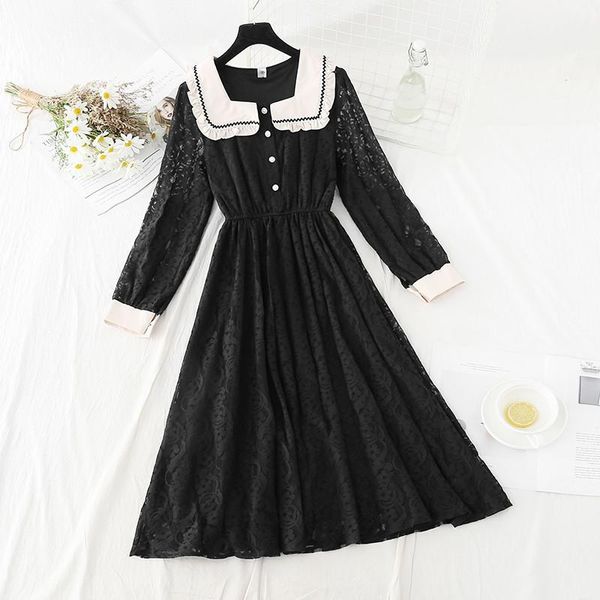 casual dresses 2021 black lace dress elegant vintage spring autumn fashion women single-breasted slim long sleeve vestidos h1161, Black;gray
casual dresses 2021 black lace dress elegant vintage spring autumn fashion women single-breasted slim long sleeve vestidos h1161, Black;gray