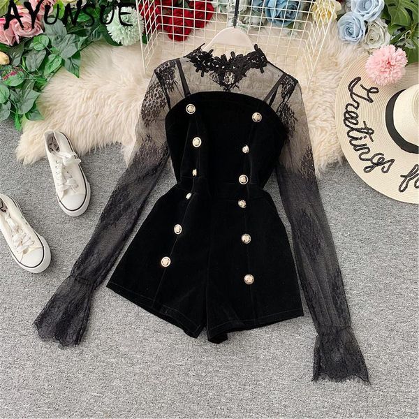 women's jumpsuits & rompers ayunsue 2021 spring playsuit women elegant velvet lace jumpsuit short black korean playsuits autumn macacao, Black;white
women's jumpsuits & rompers ayunsue 2021 spring playsuit women elegant velvet lace jumpsuit short black korean playsuits autumn macacao, Black;white