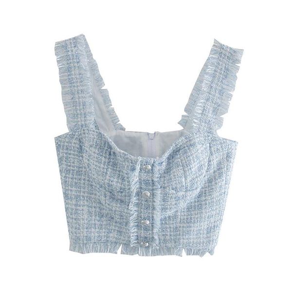 women's tanks & camis 2021 women summer tweed tassel button t-shirt embellished strap blue y2k european and american style corset indie, White
women's tanks & camis 2021 women summer tweed tassel button t-shirt embellished strap blue y2k european and american style corset indie, White