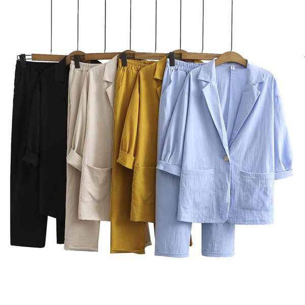women's two piece pants 2021 summer korean blazer set large size ladies fashion suit cotton and linen jacket + elastic waist harem zh11, White
women's two piece pants 2021 summer korean blazer set large size ladies fashion suit cotton and linen jacket + elastic waist harem zh11, White