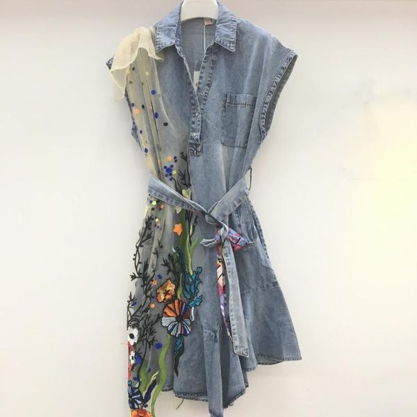 casual dresses 2021 women's retro embroidery sleeveless mini denim dress summer mesh stitching irregular fishtail with belt y1257, Black;gray
casual dresses 2021 women's retro embroidery sleeveless mini denim dress summer mesh stitching irregular fishtail with belt y1257, Black;gray