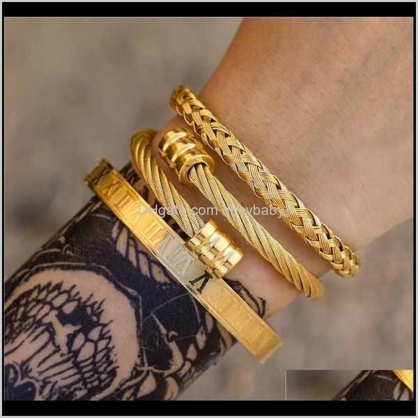 charm drop delivery 2021 3pcs/set roman numeral mens bracelets stainless steel hemp rope buckle open bangles gold pulseira bileklik bracelet, Golden;silver
charm drop delivery 2021 3pcs/set roman numeral mens bracelets stainless steel hemp rope buckle open bangles gold pulseira bileklik bracelet, Golden;silver