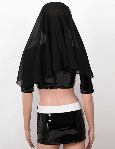 women nun cosplay latex uniform wetlook leather crop mini skirt headpiece erotic nurse outfit halloween roleplay costume, Black;white
women nun cosplay latex uniform wetlook leather crop mini skirt headpiece erotic nurse outfit halloween roleplay costume, Black;white