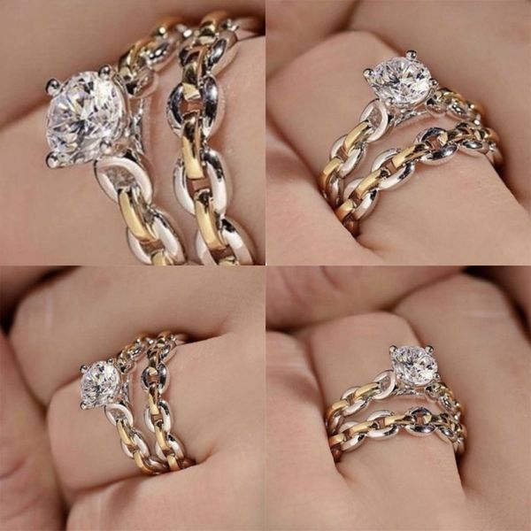 rhinestone inlay rings jewelry color separation bicolor engaged engagement wedding chain ring two pieces new pattern sapphire 3 49jr m2, Silver
rhinestone inlay rings jewelry color separation bicolor engaged engagement wedding chain ring two pieces new pattern sapphire 3 49jr m2, Silver