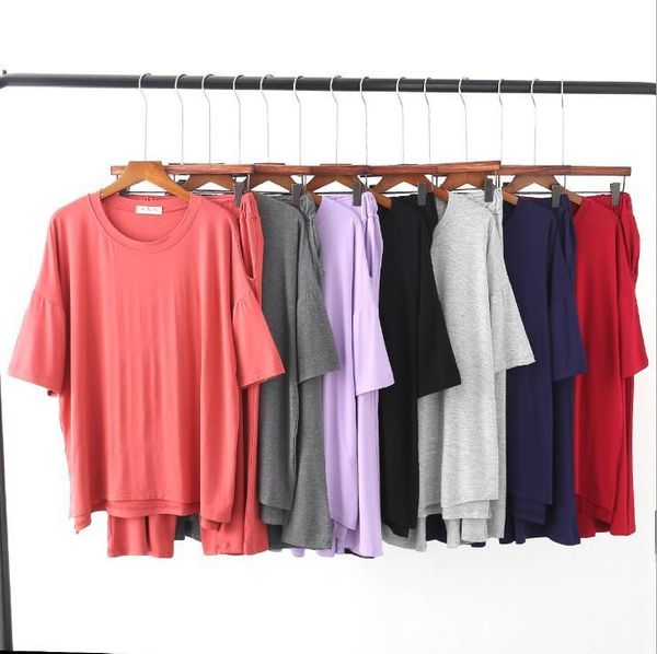 summer modal cotton pajamas women sleepwear suit short sleeve shorts loose large size wide leg pants home service womens, Black;red
summer modal cotton pajamas women sleepwear suit short sleeve shorts loose large size wide leg pants home service womens, Black;red