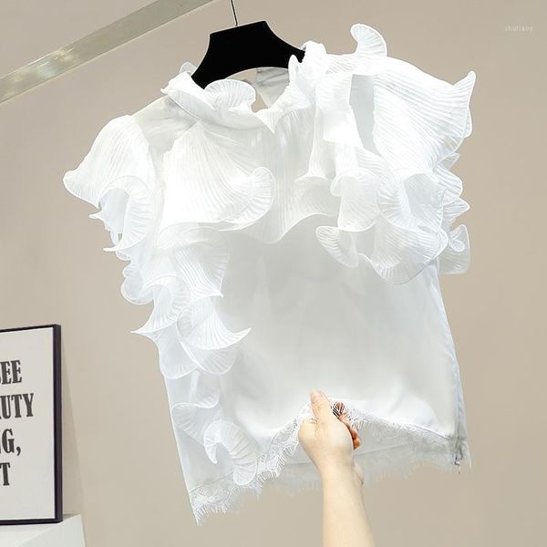 summer chiffon ruffle lace loose ladies t-shirts 2021 women's short sleeve retro elegant fashion party pullovers xl tanks & camis, White 
summer chiffon ruffle lace loose ladies t-shirts 2021 women's short sleeve retro elegant fashion party pullovers xl tanks & camis, White