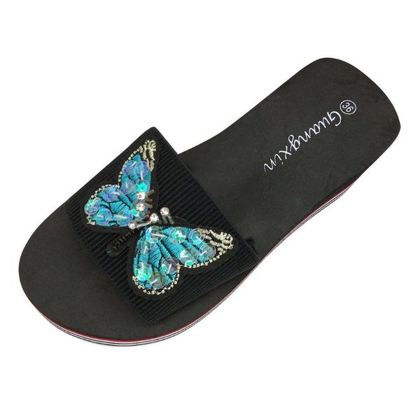 ladies fashion summer bling bohemian style slippers beach thick-bottomed slip on wedges non-slip round toe simple shoes, Black
ladies fashion summer bling bohemian style slippers beach thick-bottomed slip on wedges non-slip round toe simple shoes, Black