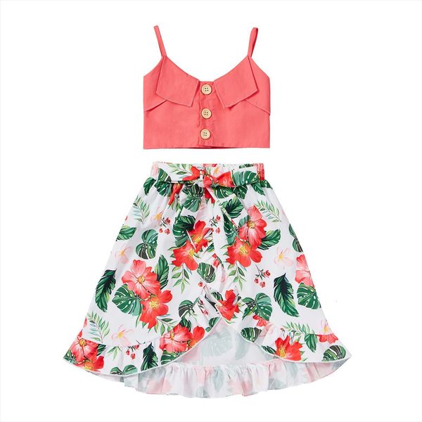 girls summer two piece set fashion solid color button camisole and flower bandage mid length skirt, White
girls summer two piece set fashion solid color button camisole and flower bandage mid length skirt, White