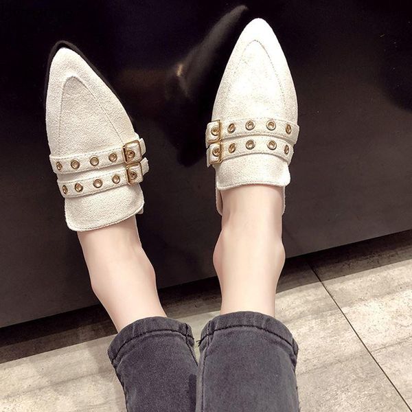 slippers 2021 pointed belt buckle flat bottom rivet baotou fashion women's, Black
slippers 2021 pointed belt buckle flat bottom rivet baotou fashion women's, Black