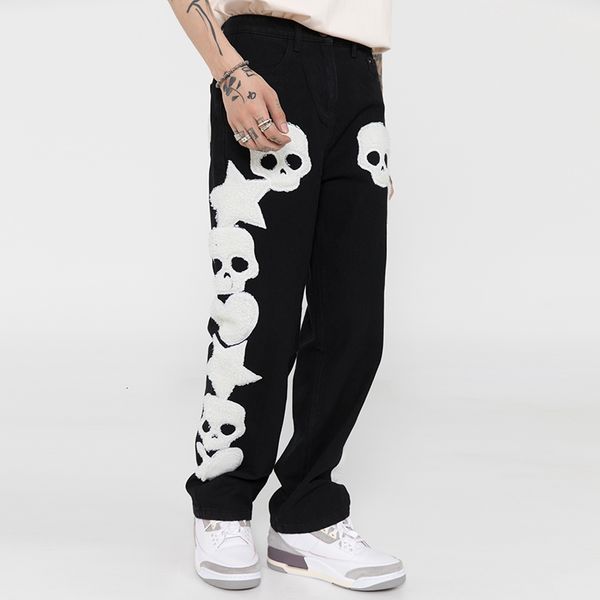 men's pants skull and five stars embroidered towel torn jeans harajuku men's pants vibe streetwear oversize casual denim pu6w, Black
men's pants skull and five stars embroidered towel torn jeans harajuku men's pants vibe streetwear oversize casual denim pu6w, Black