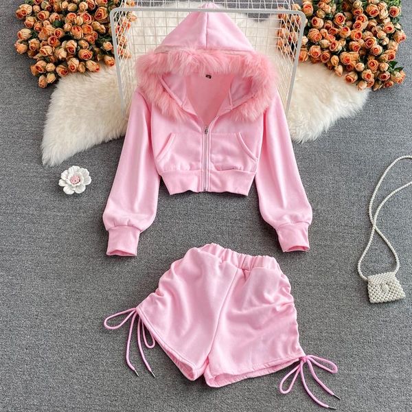 women's tracksuits woman sets long sleeve sweatshirts women hooded crop +high waist shorts drawstring elastic two pieces, Gray
women's tracksuits woman sets long sleeve sweatshirts women hooded crop +high waist shorts drawstring elastic two pieces, Gray