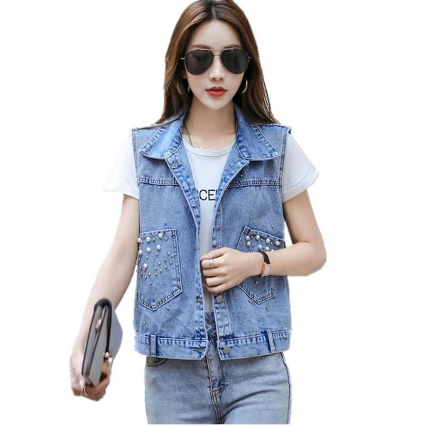women's vests pearls beading short denim vest women 2021 spring autumn casual slim sleeveless jacket female single breasted waistcoat s, Black;white
women's vests pearls beading short denim vest women 2021 spring autumn casual slim sleeveless jacket female single breasted waistcoat s, Black;white