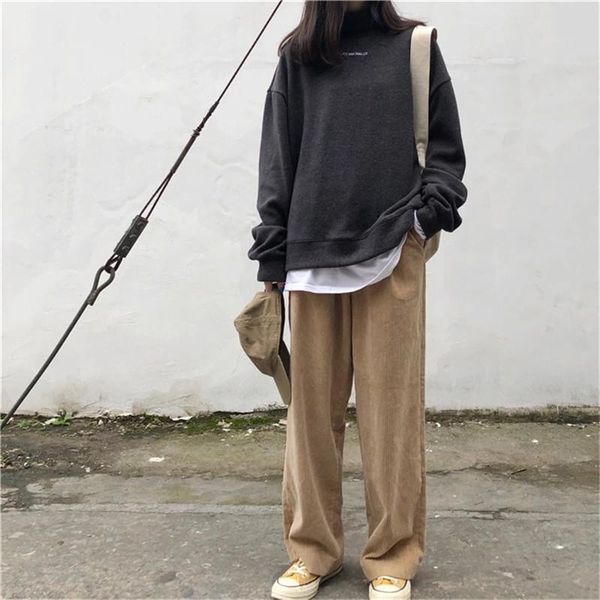 women's pants & capris 2021 autumn and winter corduroy straight high waist loose thin solid color thickening, Black;white
women's pants & capris 2021 autumn and winter corduroy straight high waist loose thin solid color thickening, Black;white