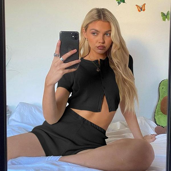 women's tracksuits 2021 women summer tracksuit solid color short sleeves button-open crop + tight shorts 2 piece set for girls black/g, Gray
women's tracksuits 2021 women summer tracksuit solid color short sleeves button-open crop + tight shorts 2 piece set for girls black/g, Gray