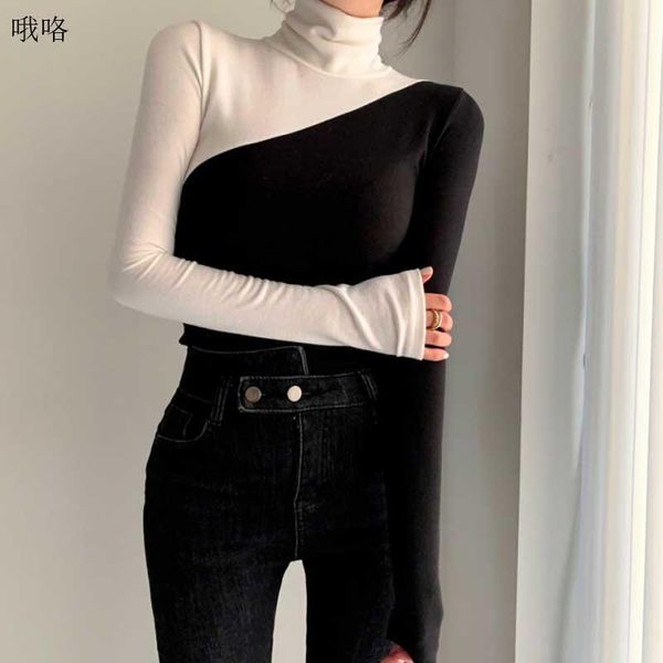women's t-shirt one-piece slim lady black white stitching 2021 fashion spring autumn women turtle collar long sleeve t shirt
women's t-shirt one-piece slim lady black white stitching 2021 fashion spring autumn women turtle collar long sleeve t shirt