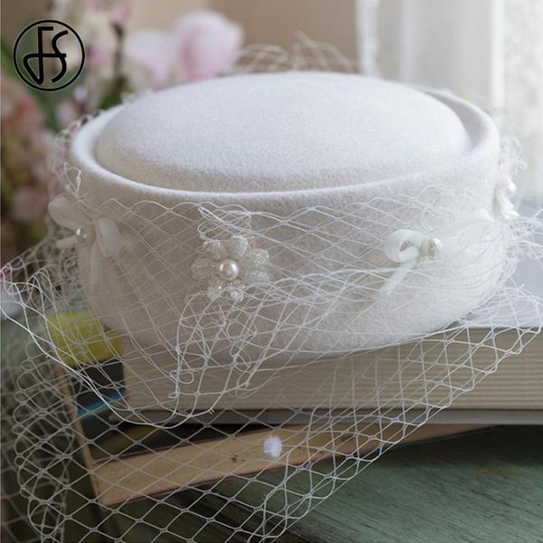 stingy brim hats fs white black veil pillbox french berets women winter wool felt party wedding fascinator fedoras floral beaded, Blue;gray