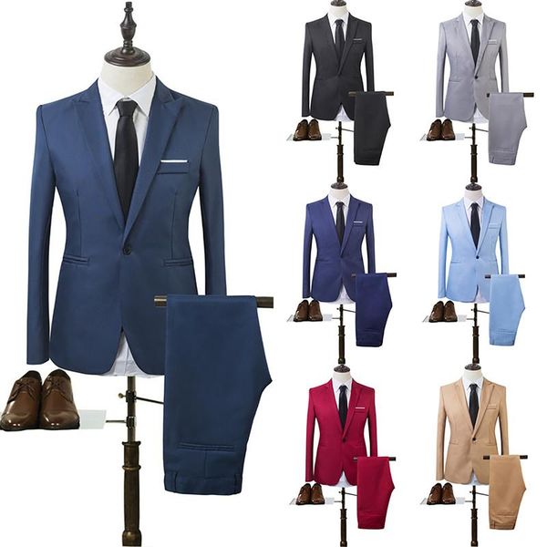 men's suits & blazers men clothing formal suit 2pcs set gentleman work single button solid business wedding office mens, White;black
men's suits & blazers men clothing formal suit 2pcs set gentleman work single button solid business wedding office mens, White;black