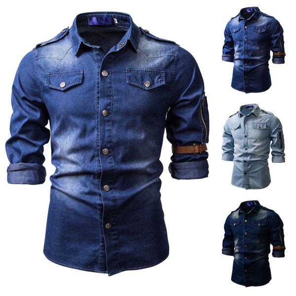 2020 fashion washed denim shirt men's autumn and winter slim long sleeve casual wear, White;black
2020 fashion washed denim shirt men's autumn and winter slim long sleeve casual wear, White;black