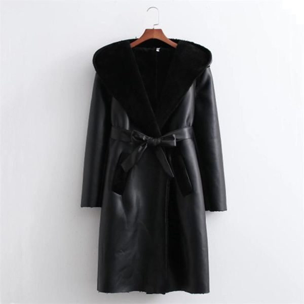 women's jackets woman minimalist black leather hooded long jacket 2021 autumn fashion female sashes fleece ladies solid outerwear, Black;brown
women's jackets woman minimalist black leather hooded long jacket 2021 autumn fashion female sashes fleece ladies solid outerwear, Black;brown