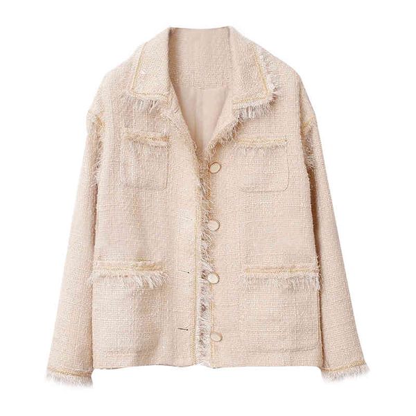 women apricot tweed short jacket turn down collar pocket button tassel cardigan spring autumn small fragrance c0231 210514, Black;brown
women apricot tweed short jacket turn down collar pocket button tassel cardigan spring autumn small fragrance c0231 210514, Black;brown