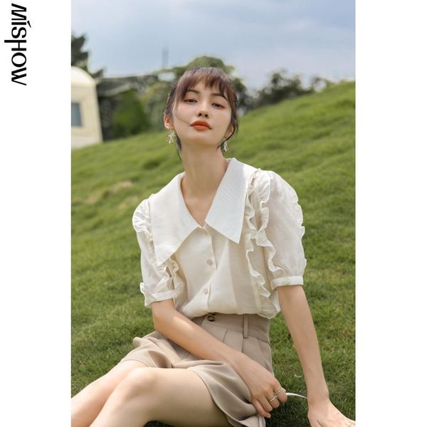 women's blouses & shirts mishow 2021 summer for women casual short sleeve sweet large turn down collar flare female clothing mxa29c004, White
women's blouses & shirts mishow 2021 summer for women casual short sleeve sweet large turn down collar flare female clothing mxa29c004, White