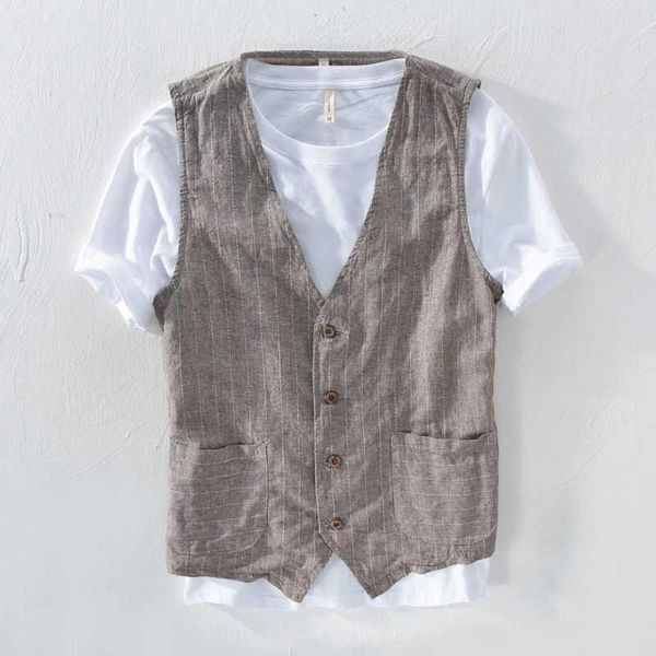 men's jackets v-neck striped linen vest jacket khaki blue coffee summer less sleeve men fashion thin for, Black;brown
men's jackets v-neck striped linen vest jacket khaki blue coffee summer less sleeve men fashion thin for, Black;brown