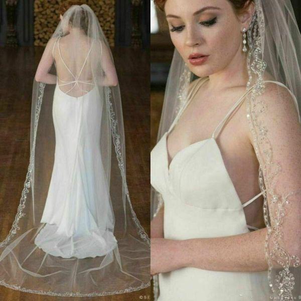 bridal veils long wedding white ivory cathedral length beaded shiny sequins edge, Black
bridal veils long wedding white ivory cathedral length beaded shiny sequins edge, Black