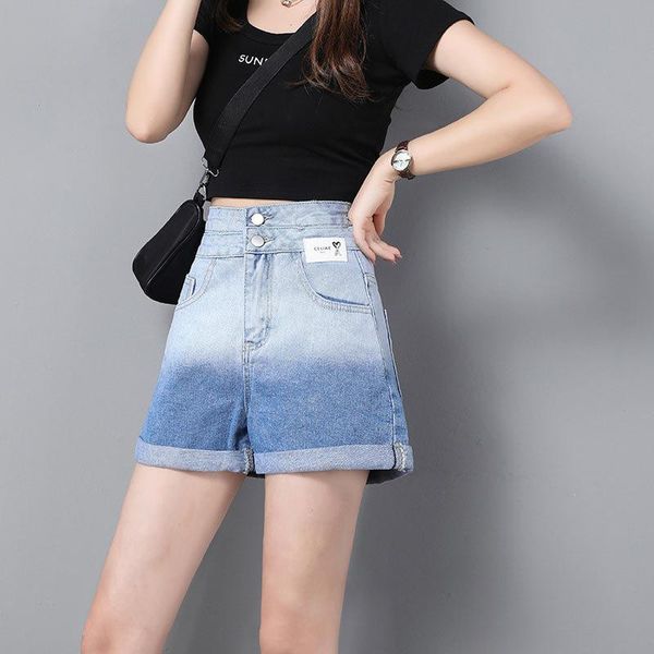 women's shorts summer high waist women jeans short gradient blue loose a-line buttons hollow out denim edge fold ladies streetwear, White;black
women's shorts summer high waist women jeans short gradient blue loose a-line buttons hollow out denim edge fold ladies streetwear, White;black