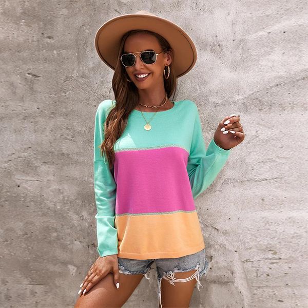 women's sweaters fashion spliced o neck loose sweater autumn and winter long sleeve knitted all match pullover for female 2021, White;black
women's sweaters fashion spliced o neck loose sweater autumn and winter long sleeve knitted all match pullover for female 2021, White;black