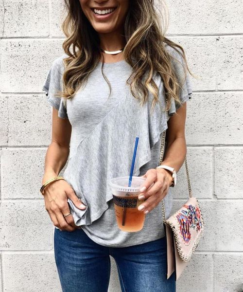 summer linen ruffles design womens t shirt tee short sleeve gray casual clothes, White
summer linen ruffles design womens t shirt tee short sleeve gray casual clothes, White