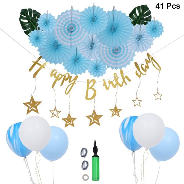 party decoration 41pcs birthday decorations paper fan balloon wall hangings banner kit blue (folding + hunchback leaf hallow
party decoration 41pcs birthday decorations paper fan balloon wall hangings banner kit blue (folding + hunchback leaf hallow