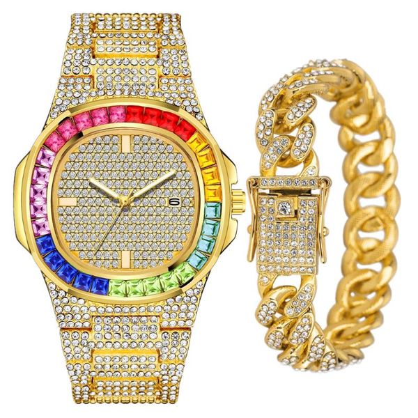 wristwatches watch with cuban bracelet for men women bling calendar iced out gold wrist mens set, Slivery;brown
wristwatches watch with cuban bracelet for men women bling calendar iced out gold wrist mens set, Slivery;brown