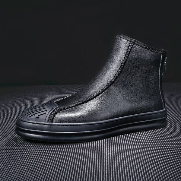 first layer cowhide autumn and winter new boots leather plush high cotton shoes men's back zipper fashion brand, Black
first layer cowhide autumn and winter new boots leather plush high cotton shoes men's back zipper fashion brand, Black