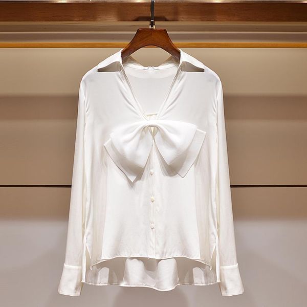 spring new v-neck white full bow office lady women shirts 210421
spring new v-neck white full bow office lady women shirts 210421