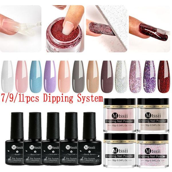 nail art kits mtssii 7/9/11pcs/set dipping powder set natural dry chrome pigment no need lamp cured glitter shiny