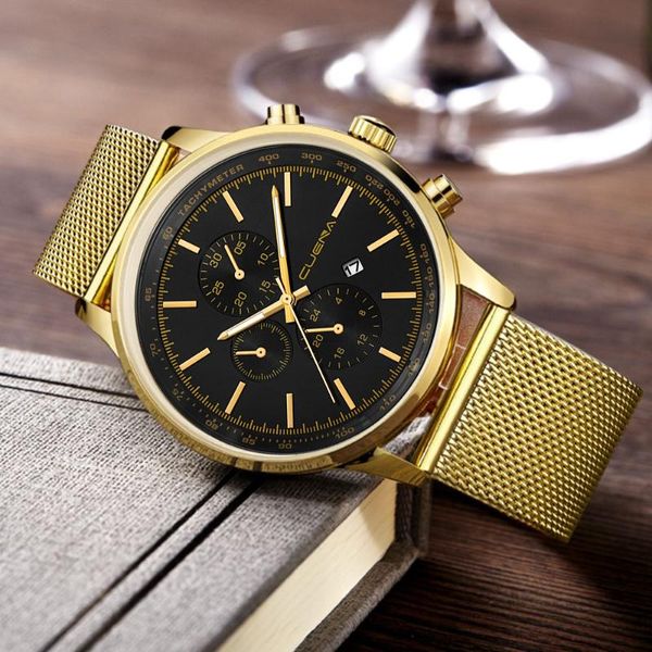 

wristwatches cuena men watches fashion luxury men's stainless steel watch sport quartz analog date hours wrist relogio masculino, Slivery;brown