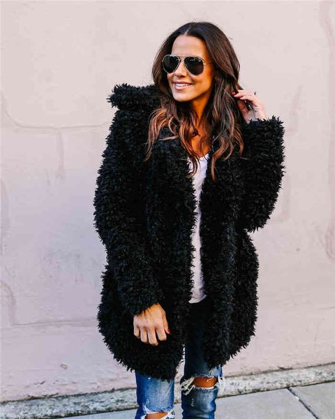 women winter coat lapel neck keep warm long sleeve coat with covered button famale loose outwear, Black
women winter coat lapel neck keep warm long sleeve coat with covered button famale loose outwear, Black