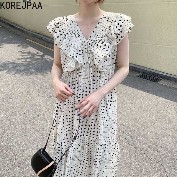 korejpaa women dress summer korean chic ladies gentle thin v-neck ruffle stitching loose wavelet dot flying sleeve vestidos 210526, Black;gray
korejpaa women dress summer korean chic ladies gentle thin v-neck ruffle stitching loose wavelet dot flying sleeve vestidos 210526, Black;gray