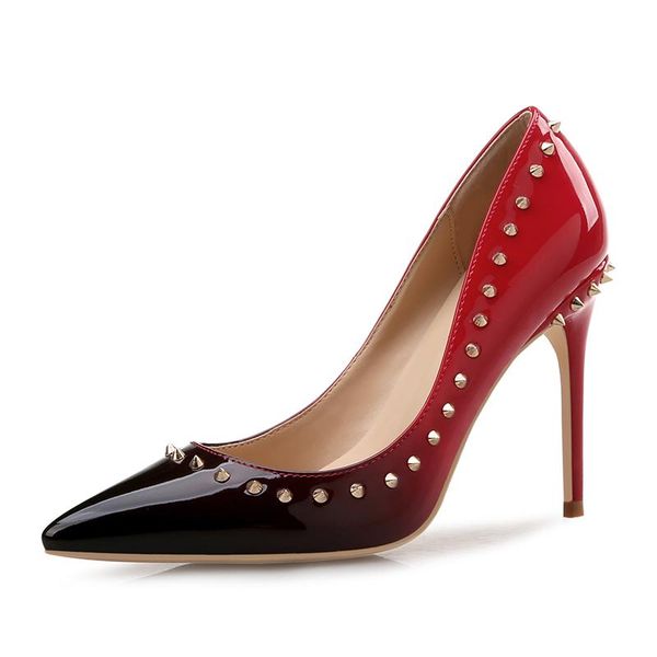 dress shoes fashion women pumps brand casual designer nude patent leather studde spikes point toe high heels, Black
dress shoes fashion women pumps brand casual designer nude patent leather studde spikes point toe high heels, Black