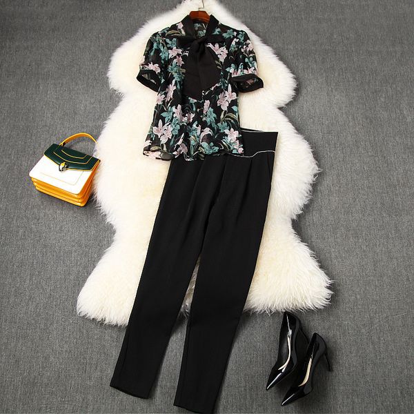 women's two piece pants spring summer short sleeve round neck black floral print ribbon tie bow blouse + long 3 s set lm26t10845 v6md, White
women's two piece pants spring summer short sleeve round neck black floral print ribbon tie bow blouse + long 3 s set lm26t10845 v6md, White