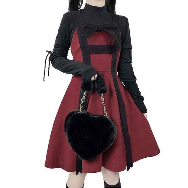casual dresses autumn japan sweet woolen dress women sleeveless kawaii bow black elegant party winter lolita vintage red suspender 2021, Black;gray
casual dresses autumn japan sweet woolen dress women sleeveless kawaii bow black elegant party winter lolita vintage red suspender 2021, Black;gray