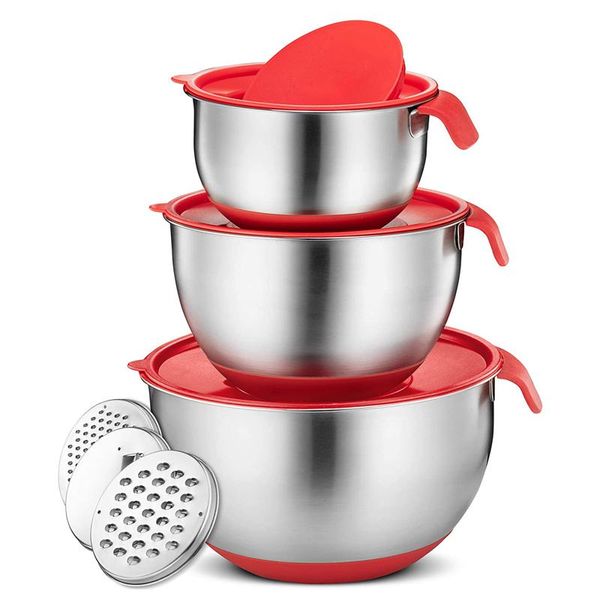 tainless steel non slip mixing bowls with silicone base, airtight lids and grater attachments grater, salad mixer (red)
tainless steel non slip mixing bowls with silicone base, airtight lids and grater attachments grater, salad mixer (red)